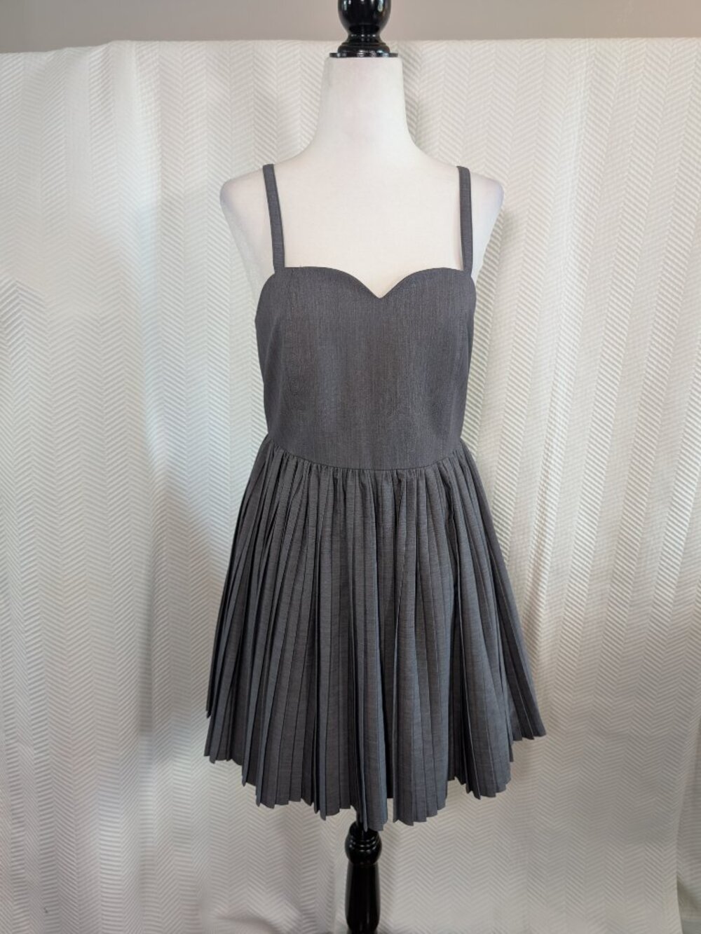 Helder Grey Pleated Mini Dress Sweetheart Korean Academia Tailored Small